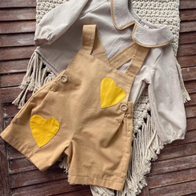 Set bumbac crem cu inimioare